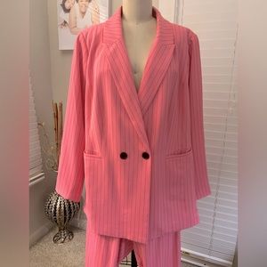 Pink pinstripe pantsuit